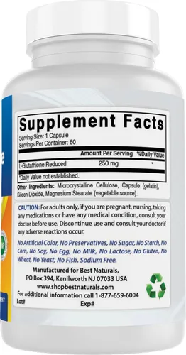 Vista 6 de Best Naturals L-Glutatión 250 mg 60 Cápsulas