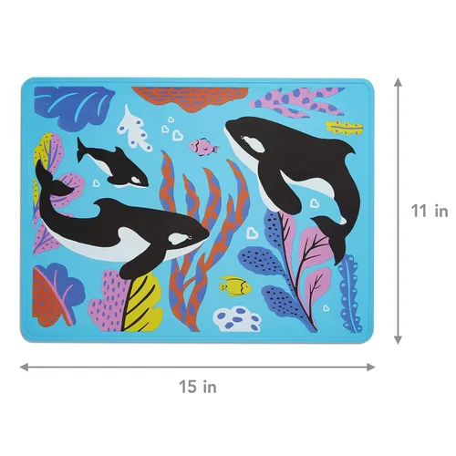 Vista 4 de Munchkin® WildLove Reversible Silicone Placemat for Kids, Orca, 1 Count, 11 x 15 inches (Pack of 12)