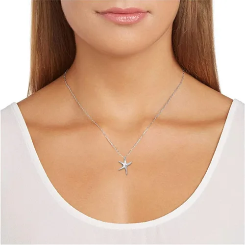 Vista 2 de MORGAN & PAIGE Collar con colgante de estrella de mar de plata de ley 925 con cadena de cable de 18", Metal