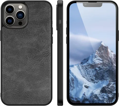 Vista 2 de SALAWAT Compatible con iPhone 13 Pro Max, funda delgada de piel sintética vintage a prueba de golpes, ligera, de poliuretano termoplástico suave