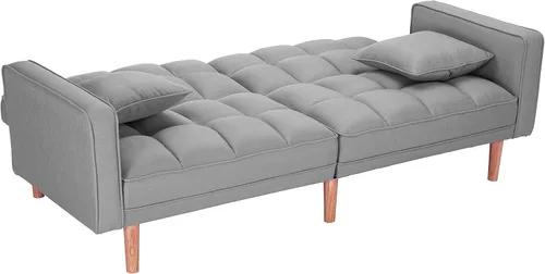 Vista 20 de Sofá cama tipo futón convertible, moderno sofá cama plegable tapizado de lino con dos almohadas, sofá cama de 75 pulgadas para sala de estar