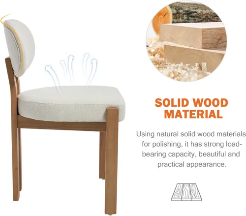 Vista 5 de Juego de 2 sillas de comedor de madera, modernas de mediados de siglo, tapizadas de chenil, sillas de comedor con patas de madera maciza, silla