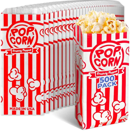 Bolsas de palomitas de maíz a granel, paquete de 500 – Bolsas de papel pequeñas de 1 onza para palomitas de maíz individuales, para máquina de maíz
