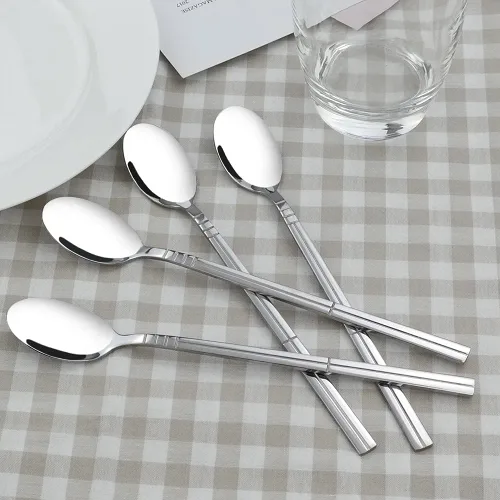 Vista 6 de Saedy 12 cucharas de té de mango largo, cuchara mezcladora de batido de acero inoxidable