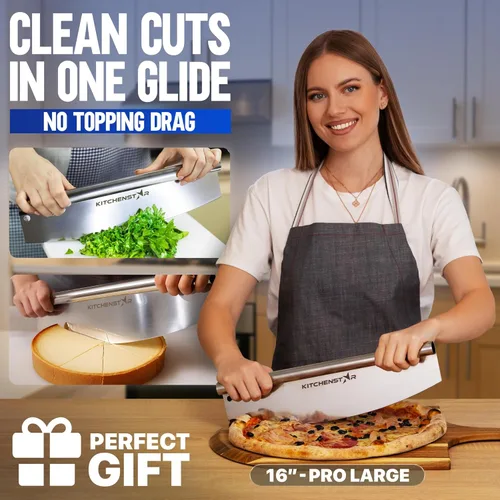 Vista 2 de KitchenStar Cortador de pizza de 16 pulgadas con hoja balancín - Cuchillo de acero inoxidable afilado, cubierta protectora, apto para lavavajillas