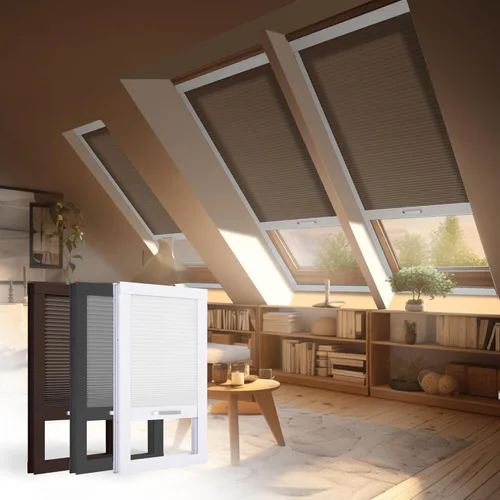 Vista 16 de BERISSA Persianas opacas manuales, sin cordón, con marco de aluminio, oscurecimiento de habitación, persianas de panal para techo de ático