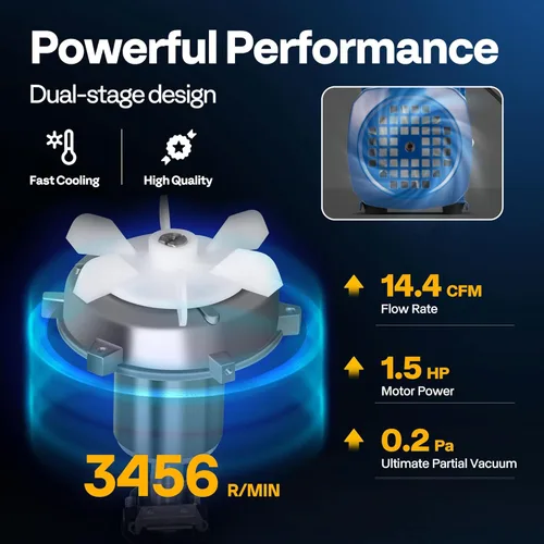 Vista 9 de VIVOHOME Bomba de vacío HVAC de 2 etapas HP 9.6 CFM para sistemas R134a R12 R22 R502 R410a, bomba de vacío automática de CA para mantenimiento