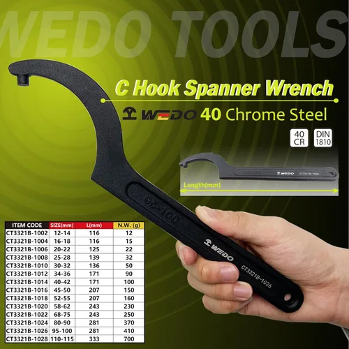 Vista 2 de WEDO Llave de gancho jumbo con pasador, herramientas de llave de gancho, llave en forma de C, forjada a presión única y duradera, altamente