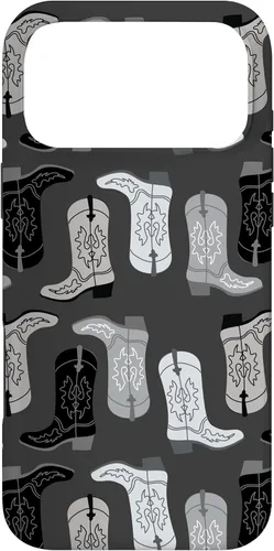 Vista 22 de Cowboy Boot Illustration Preppy Western en funda en blanco y negro para iPhone 16