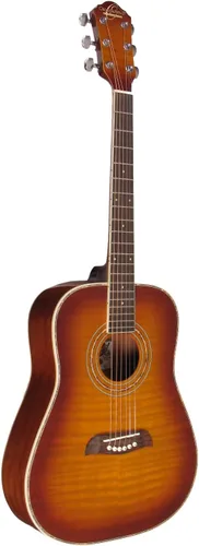 Oscar Schmidt OG1FYS-A-U Guitarra Acústica Dreadnought de Tamaño 3/4 (Brillo Alto) Sunburst Amarillo Flamenco