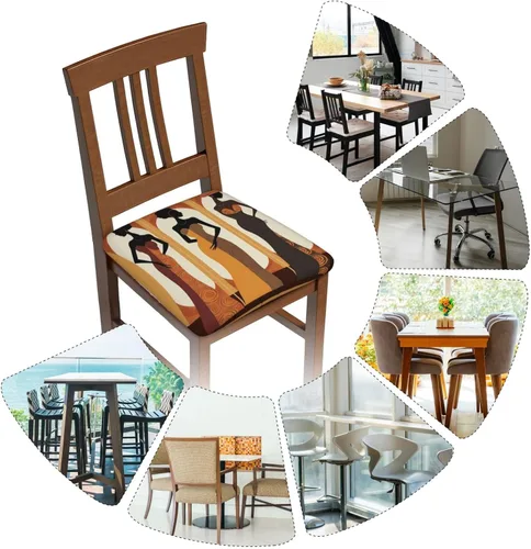 Vista 6 de Juego de 2 fundas de asiento extraíbles para silla de comedor, mujeres africanas, fundas elásticas para silla de oficina y cocina, protector