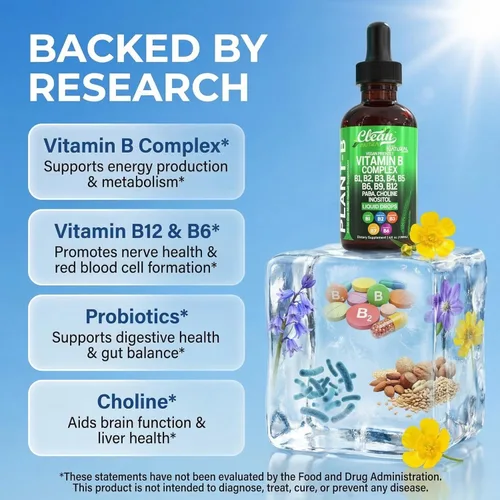 Vista 3 de Gotas Líquidas de Complejo de Vitamina B Tiamina B1, B6, B2, B3, B4, B5, B7 B9, B12, Niacinamida, Paba, Colina Inositol Taurina Probióticos Raíz