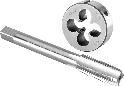 Vista 10 de Burkit M12 X 0.5 Juego de machos y troqueles, M12 x 0.5 Macho de rosca de máquina y troquel redondo a la derecha