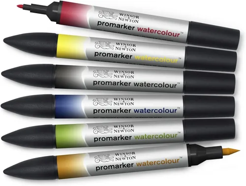 Vista 2 de Winsor & Newton ProMarker - Juego de marcadores de acuarela, 6 unidades, tonos básicos