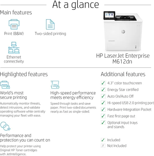 Vista 4 de HP Laserjet Enterprise M612dn Impresora dúplex monocromática (7PS86A), blanco, estándar (renovada)