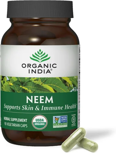 Organic India Cápsulas de Hoja de Neem - Suplemento Herbal, Apoya la Salud de la Piel y del Sistema Inmunológico, Vegano, Sin Gluten, Certificado