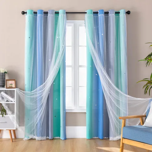 Vista 41 de XiDi Cortinas rosas y grises para dormitorio de niñas, calcomanías de pared de unicornio, cortina verde, cortinas de oscurecimiento de habitación