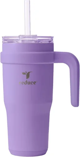 Vista 27 de REDUCE Vaso de acero inoxidable de 24 onzas con asa - Taza de viaje con aislamiento al vacío de doble pared, tapa a prueba de sudor y popote Brote