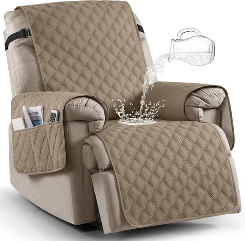 Vista 9 de Ruaozz Funda para Silla Reclinable 100% Impermeable Antideslizante Funda Reclinable para Silla Reclinable Funda de Asiento de Silla Lavable con Beige