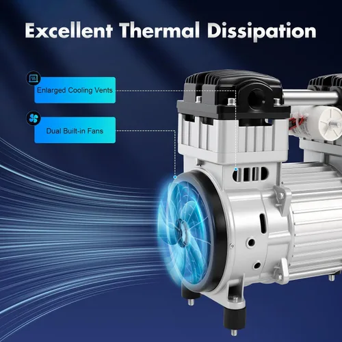 Vista 4 de Bomba de vacío de diafragma sin aceite, bomba de vacío sin aceite de 1100 W, bomba de vacío de diafragma silenciosa sin aceite 7CFM con cabezal