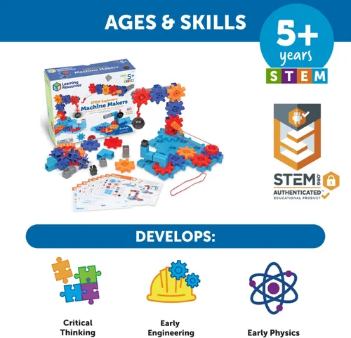 Vista 4 de Learning Resources STEM Explorers Machine Makers - 60 piezas, a partir de 5 años, juguetes Montessori de construcción, actividades de ingeniería