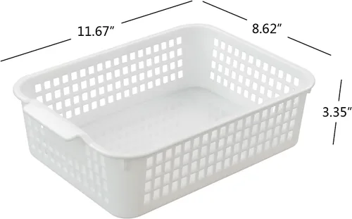 Vista 2 de Paquete de 6 bandejas rectangulares de plástico para almacenamiento, cestas de almacenamiento para el aula, color blanco