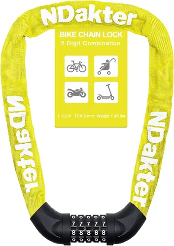 Vista 34 de NDakter Cerradura de cadena para bicicleta, combinación de 5 dígitos, resistente, antirrobo, cerradura de bicicleta de seguridad