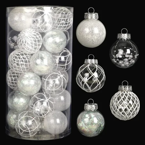 Vista 25 de Adornos de bola de Navidad transparentes, 30 unidades, decoración de bolas de Navidad inastillables, 2.36 pulgadas, decoraciones de Navidad verdes