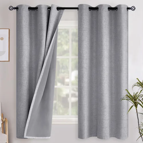 Vista 75 de YoungsTex - Cortinas opacas de lino camello, cortinas de oscurecimiento texturizadas, con ojales, aislamiento térmico, para sala de estar, bloqueo