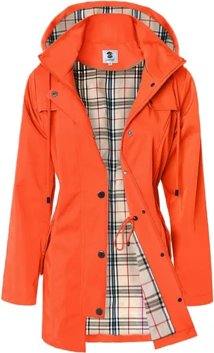 Vista 14 de SaphiRose Chaqueta larga con capucha para lluvia al aire libre para mujer, impermeable, rompevientos Algas Azul