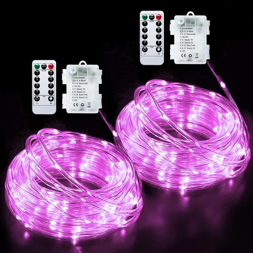 Vista 11 de JMEXSUSS Cuerda de luces LED de 100 luces LED que funcionan con pilas, resistente al agua, 33 pies, 8 modos, luces de batería al aire libre