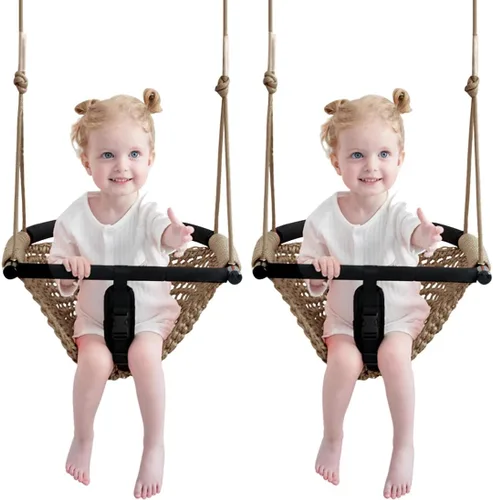 Vista 10 de 2 en 1 Asiento de columpio para niños pequeños. Asiento de columpio para niños con cuerdas ajustables, juego de columpios resistentes con cuerda