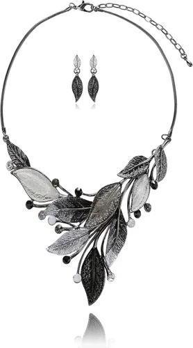 AMYJANE - Juego de joyas vintage, significativo, con diseño de hojas de primavera, floral, set de collar y aretes con cristales de imitación de