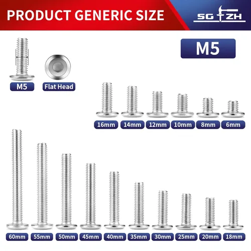 Vista 5 de M5 x 6mm 10 piezas de tornillos de cabeza plana con casquillo hexagonal, acero inoxidable 304 18-8, rosca completa, de SG TZH (con llave hexagonal)