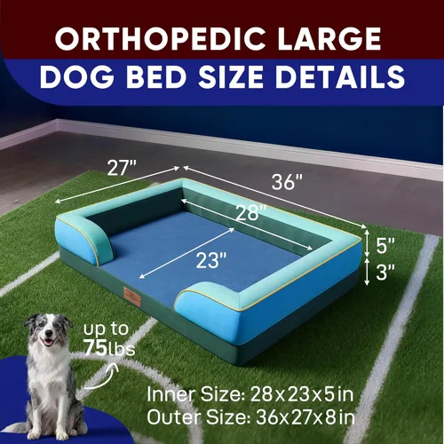 Vista 479 de Comfort Expression Cama ortopédica para perros extra grandes de 45 x 35 pulgadas, cama para mascotas XL de espuma tipo caja de huevos impermeable