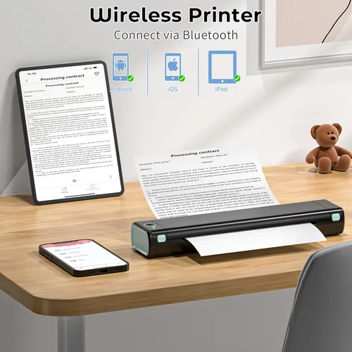 Vista 2 de Impresoras portátiles inalámbricas para viajes, impresora térmica Bluetooth M08F, impresora portátil compacta sin tinta compatible con teléfono
