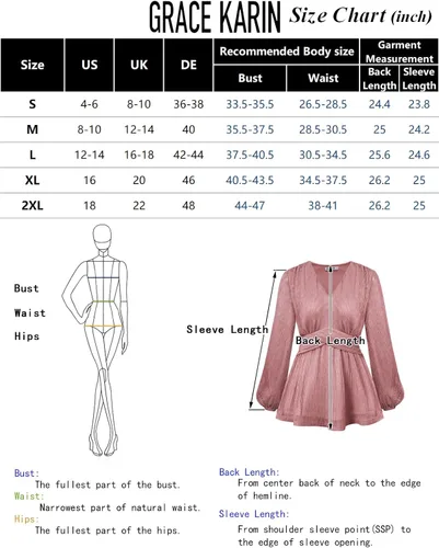 Vista 6 de GRACE KARIN Blusa plisada de lentejuelas con cuello en V y mangas de farol brillantes para mujer