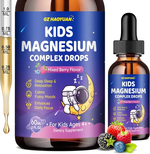 Complejo líquido de magnesio para niños, glicinato de magnesio, malato, taurato, citrato con L-teanina, vitamina B6, B12, D3 gotas líquidas para