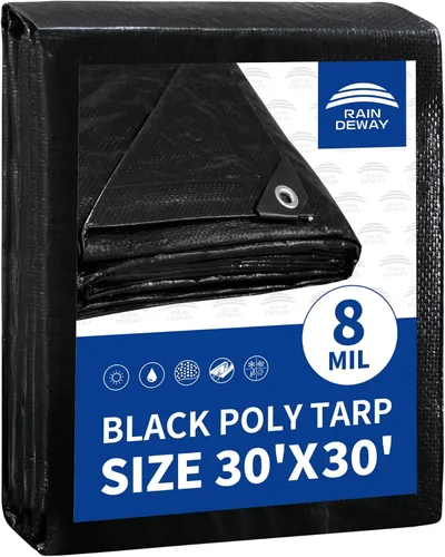 Vista 20 de RAINDEWAY Lona pequeña negra de 3x3 pies (paquete de 2), resistente a los rayos UV, lonas polivalentes de resistencia media impermeables, lona