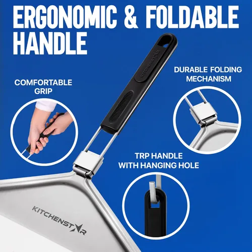 Vista 4 de KitchenStar Pala de pizza de metal de 12 pulgadas con mango plegable, paleta de espátula de acero inoxidable para transferencia de pizza sin