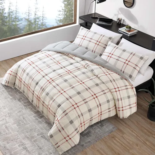 Vista 4 de Eddie Bauer - Juego de funda de edredón tamaño Queen, ropa de cama reversible de algodón con fundas a juego, elegante decoración del hogar