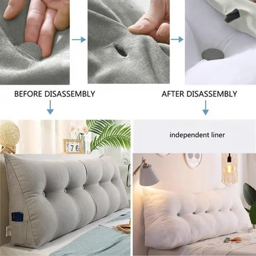Vista 5 de EORNOW Almohada triangular para cabecero, cojín largo para respaldo de cabecero, cojín grande desmontable, almohada de lectura con funda extraíble