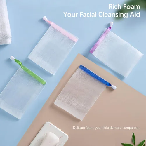 Vista 2 de 10 bolsas de malla exfoliante para jabón de doble capa gruesa de espuma para guardar jabón, bolsas de soporte con cordón, bolsas de malla
