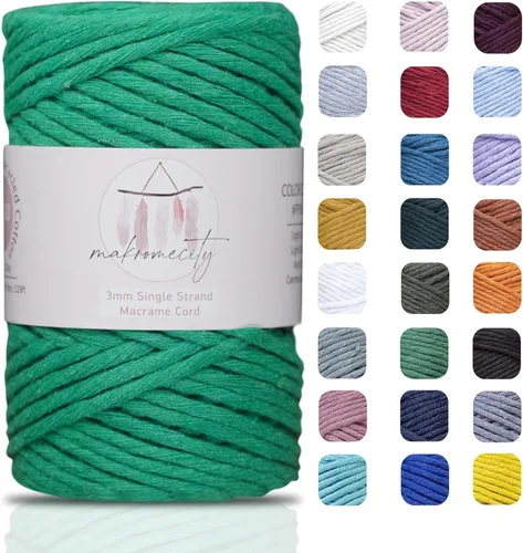 Vista 10 de Makromecity, Cordón de macramé de un solo hilo de 3 mm x 100 yardas (300 pies) de 3 mm de cordón de algodón azul bebé para arte y manualidades