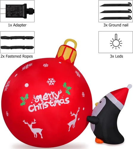 Vista 3 de Onory Inflables de Navidad de 4 pies para decoración al aire libre, pingüinos inflables, campanas de Navidad con LED integrados, decoraciones