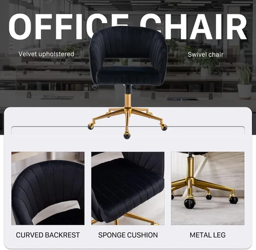 Vista 7 de Silla de oficina para el hogar, silla giratoria de terciopelo para escritorio, sillón de acento tapizado, sillas modernas capitoneadas con base