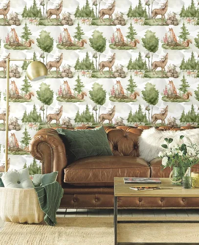 Vista 5 de Blooming Wall DPY25-5 - Papel tapiz autoadhesivo removible con diseño de animales en bosques verdes
