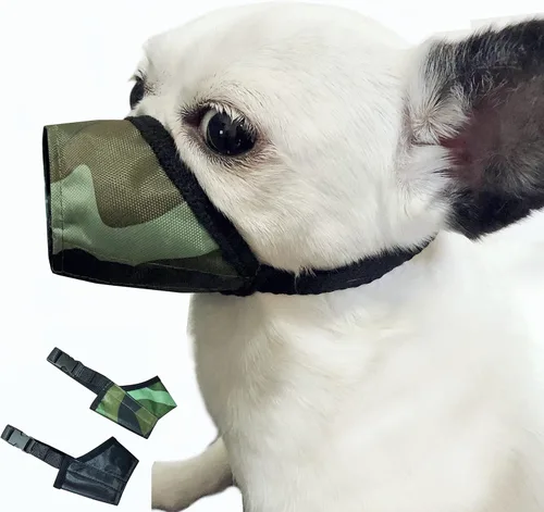 Vista 10 de Bozal para perros XS (2 piezas) de malla de aire suave para perros pequeños con hocico largo, ajuste rápido para aseo, ajustable, evita que muerdan