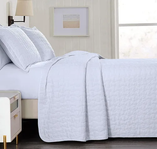 Vista 4 de Chezmoi Collection Vert - Juego de edredón de 3 piezas, 100% algodón, tamaño King, color blanco, acolchado, ligero, prelavado, acabado suave, colcha