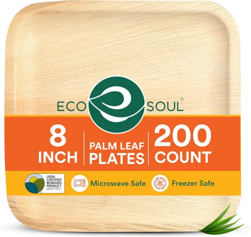 Vista 10 de ECO SOUL Platos de Hoja de Palma de 6" Cuadrados (50 Unidades) – Desechables, Ecológicos, Platos de Aperitivo de Bambú Biodegradables – Vajilla